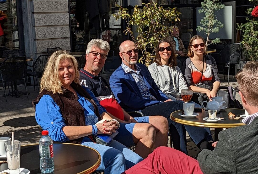 A group of students enjoying a well deserved drink in France!