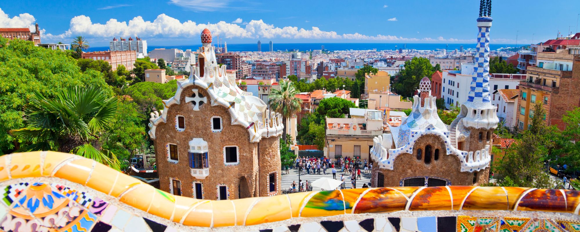 View from a multicoloured balcony looking across the city of Barcelona