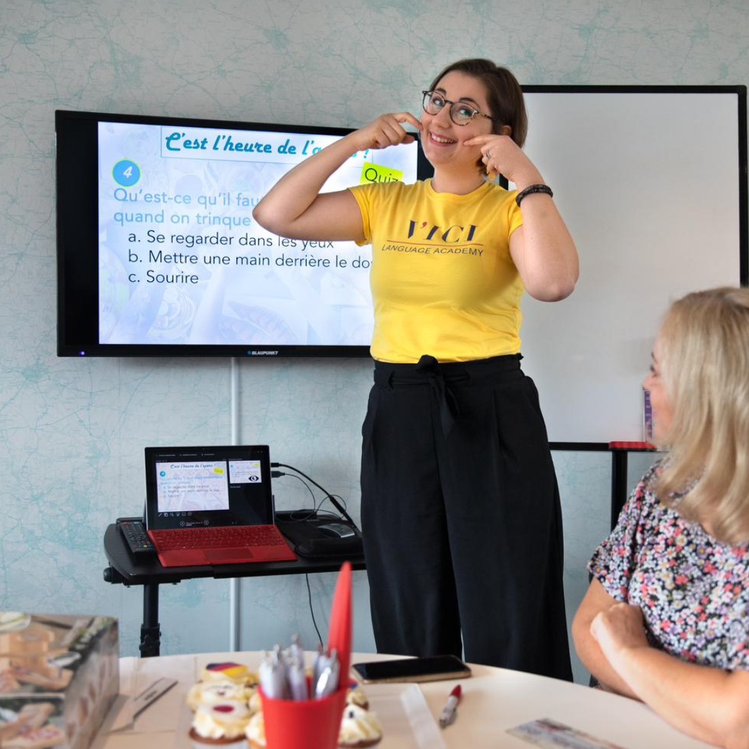 A teacher giving a language class