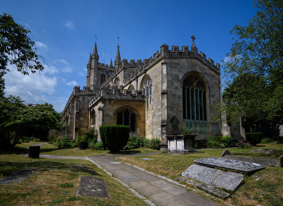 An empty church pictured on a summers day