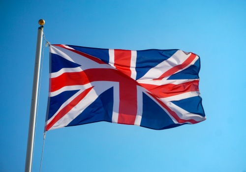 UK Flag against a blue sky