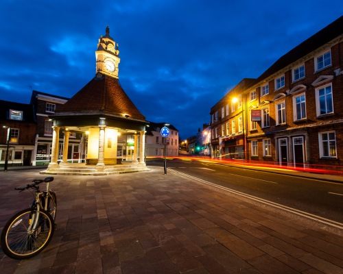 Newbury town square at night
