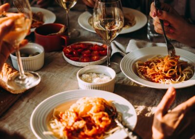A table spread of tasty Italian food